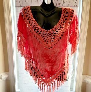 Tye-dye‎ crochet fringed top